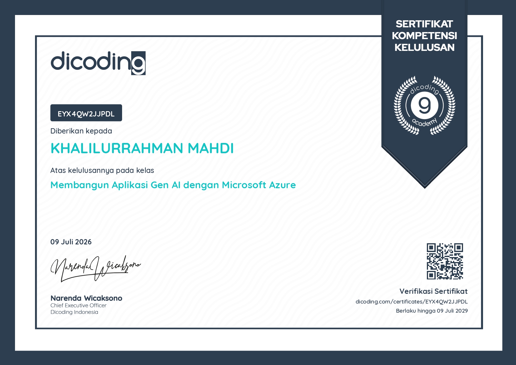 Sertifikat Membangun Aplikasi Gen AI dengan Microsoft Azure